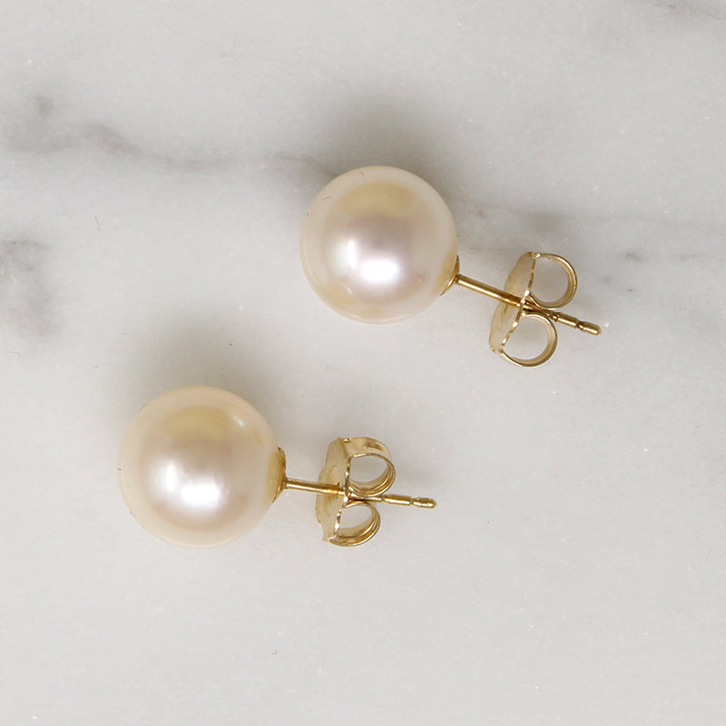 Vintage 9mm Akoya Pearl & Gold Stud Earrings