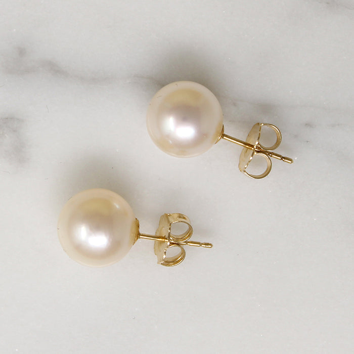 Vintage 9mm Akoya Pearl & Gold Stud Earrings