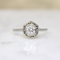 Old European Cut Diamond in 18k White Gold Solitaire
