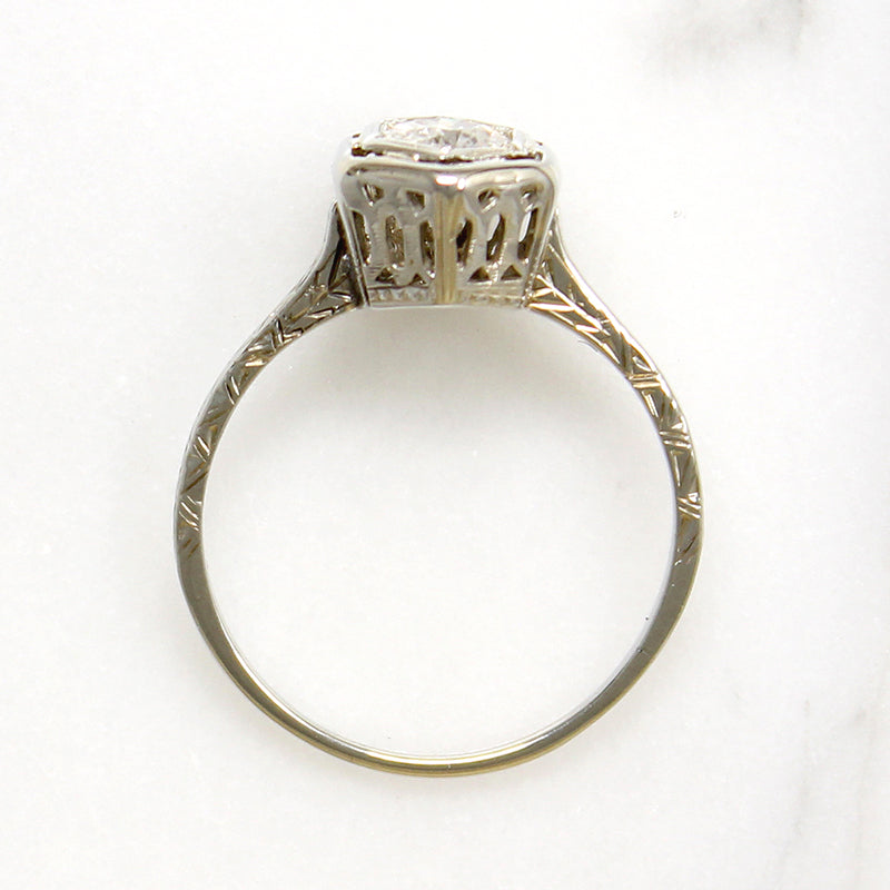 Old European Cut Diamond in 18k White Gold Solitaire