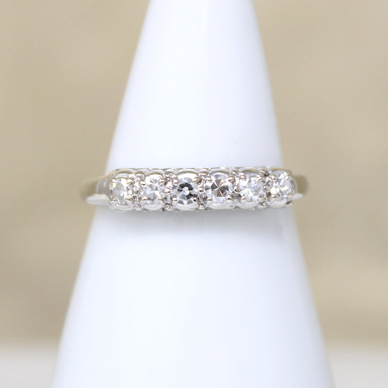 Six Bright Diamond & White Gold Retro Band