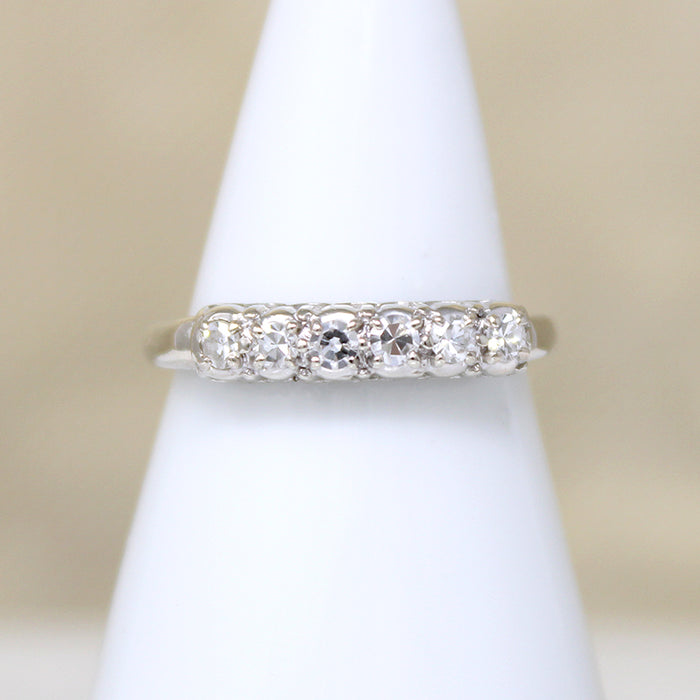 Six Bright Diamond & White Gold Retro Band