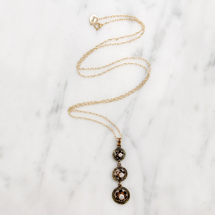 Three Flowers 10k Gold & Diamond Lavalier Necklace