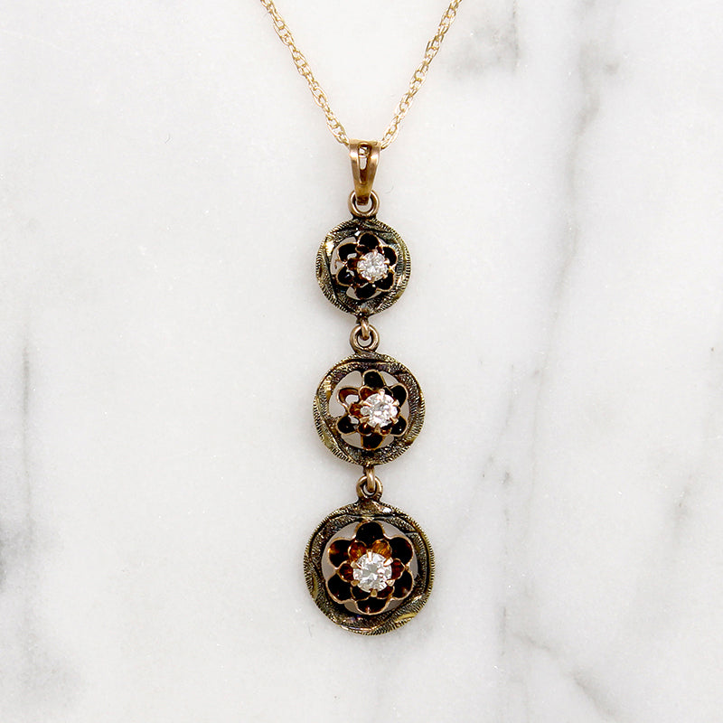 Three Flowers 10k Gold & Diamond Lavalier Necklace