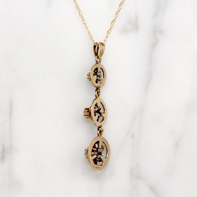 Three Flowers 10k Gold & Diamond Lavalier Necklace
