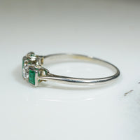 Platinum, Emerald & Old Euro Cut Diamond Edwardian Ring