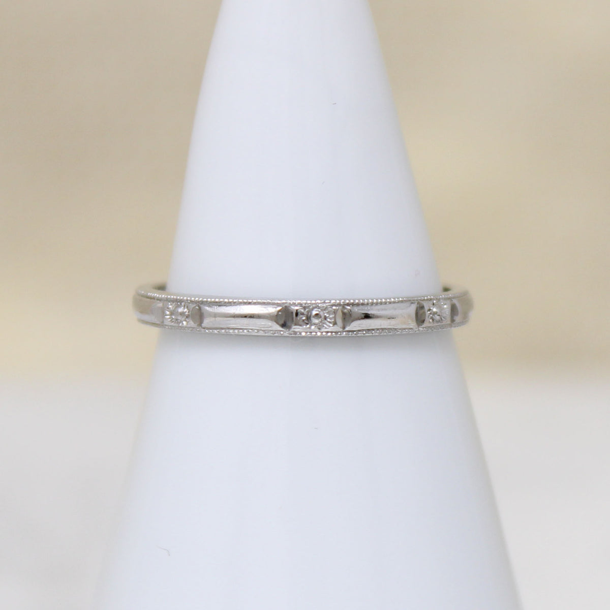 Romantic Platinum Band with Engraved Flowers