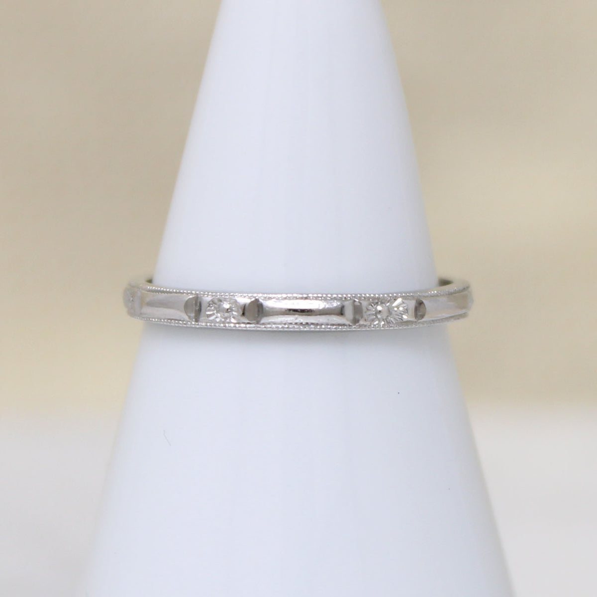 Romantic Platinum Band with Engraved Flowers