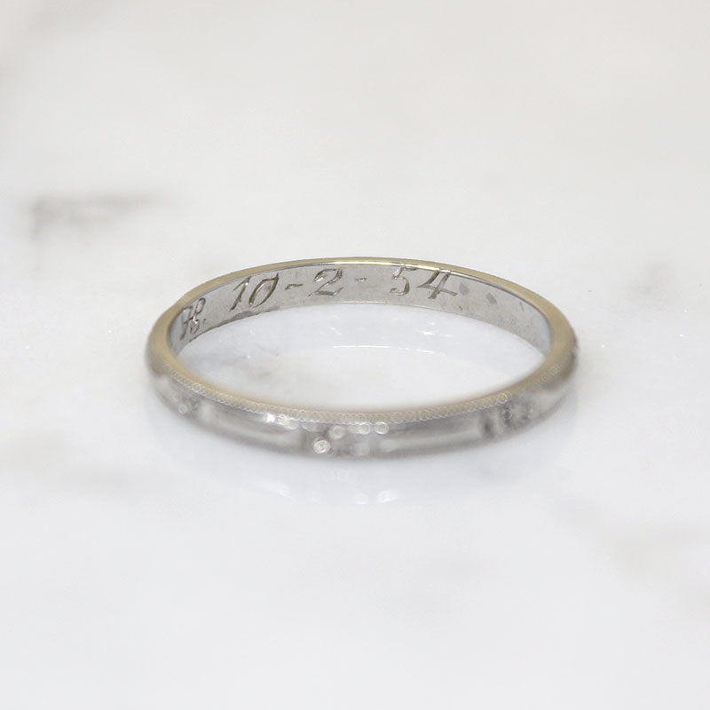 Romantic Platinum Band with Engraved Flowers