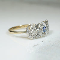 Trio of Flowers Old Mine Diamonds & Sapphire Ring