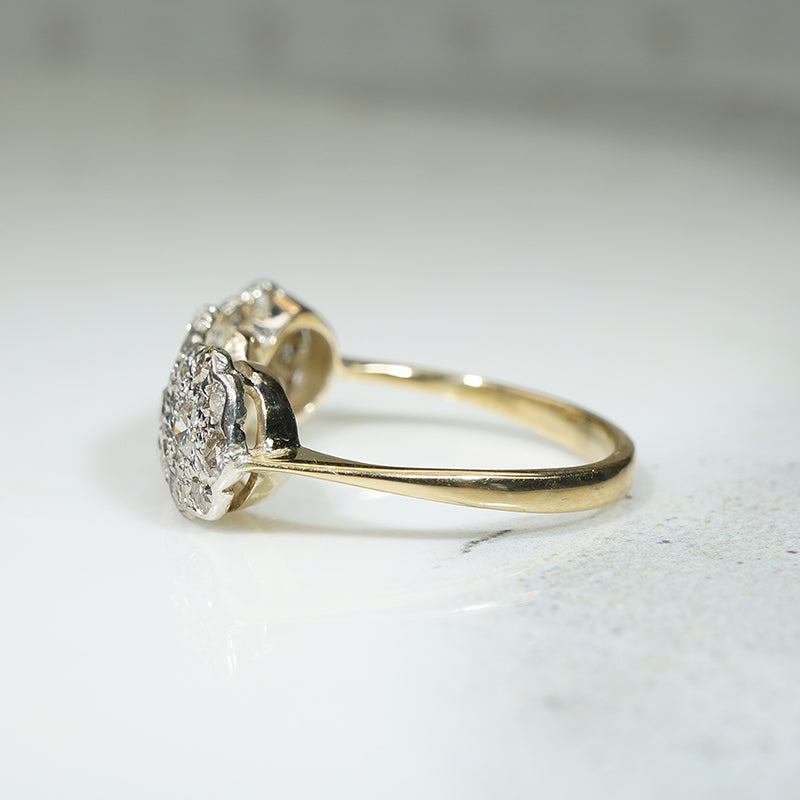Trio of Flowers Old Mine Diamonds & Sapphire Ring