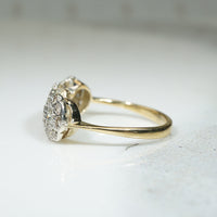 Trio of Flowers Old Mine Diamonds & Sapphire Ring