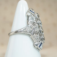 Outrageous Old Mine Cut Diamond Knuckle Engagement Ring with Sapphire Accents
