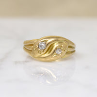 Sweet English 18ct Snake Ring with Old Mine Cut Diamonds