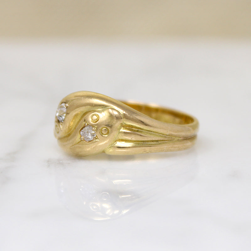 Sweet English 18ct Snake Ring with Old Mine Cut Diamonds