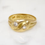 Sweet English 18ct Snake Ring with Old Mine Cut Diamonds