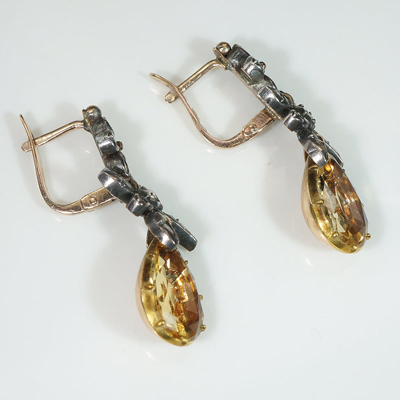 Gorgeous Georgian Imperial Topaz & Diamond Earrings