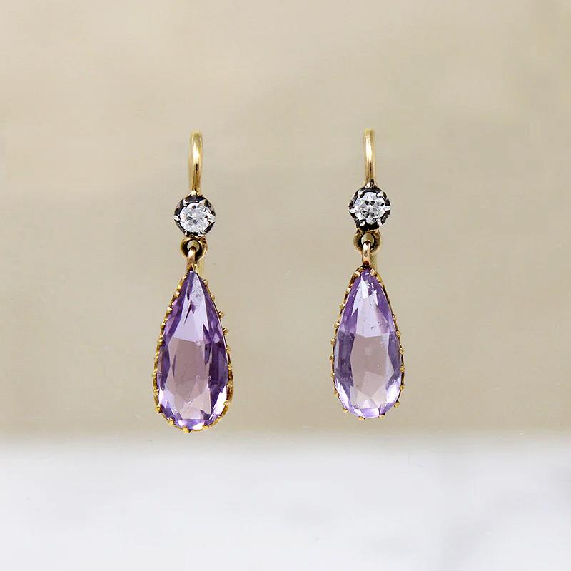 Delightful Amethyst Drop Earrings with Diamond Accents