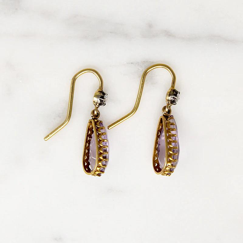 Delightful Amethyst Drop Earrings with Diamond Accents