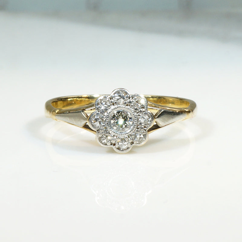 English Art Deco Floral Diamond Cluster Ring