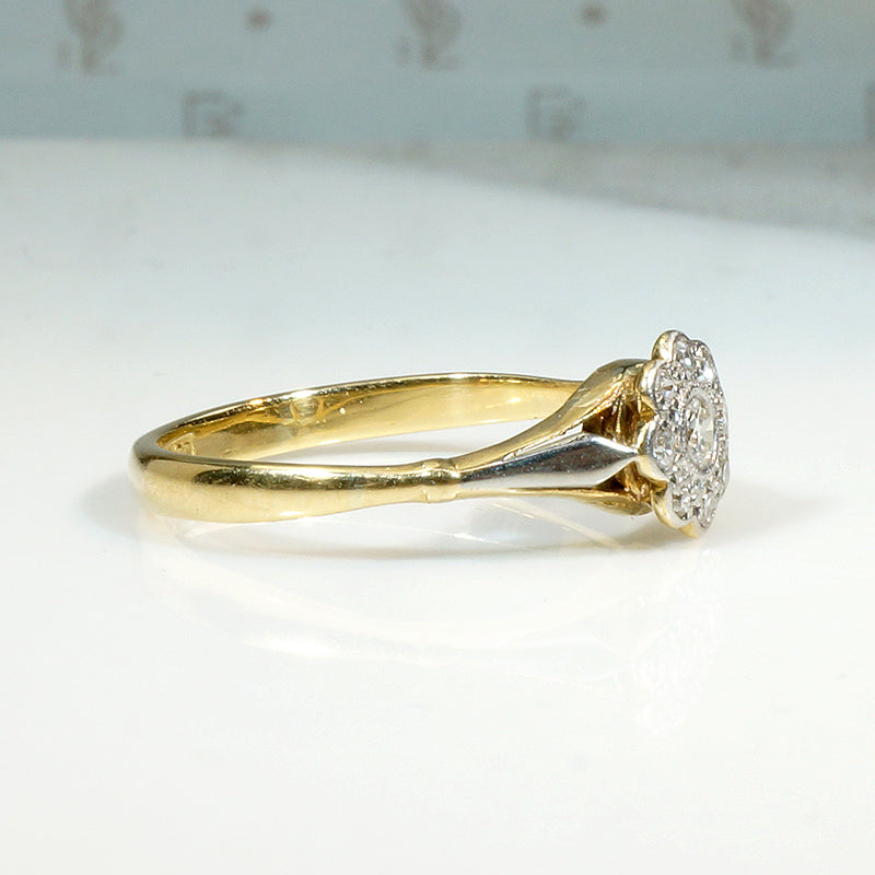 English Art Deco Floral Diamond Cluster Ring