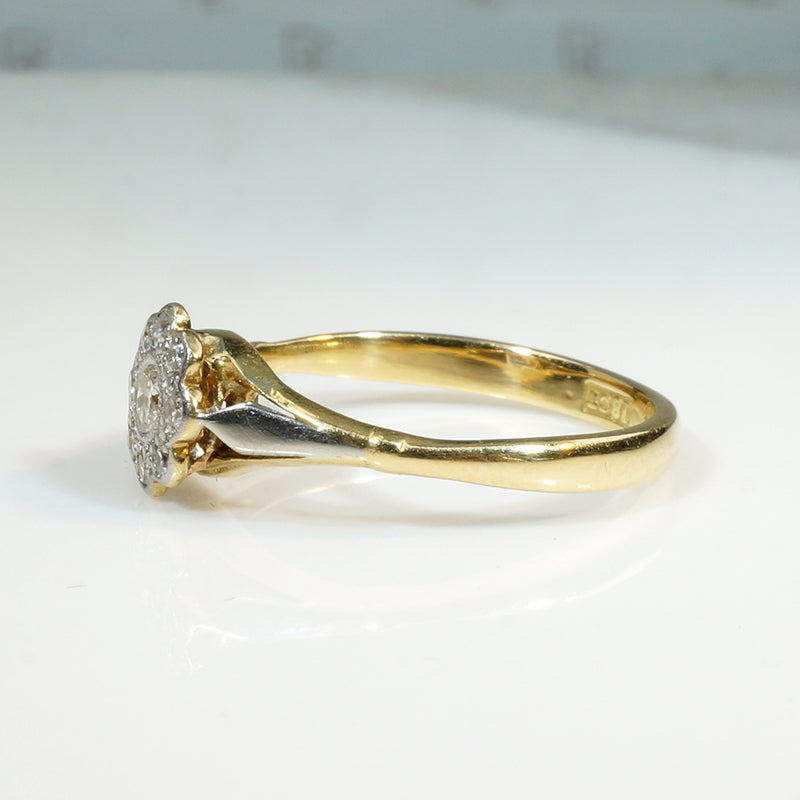 English Art Deco Floral Diamond Cluster Ring