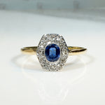 Velvety Blue Sapphire & Diamond Halo Two-Tone Ring