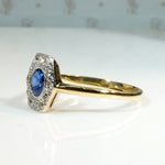 Velvety Blue Sapphire & Diamond Halo Two-Tone Ring