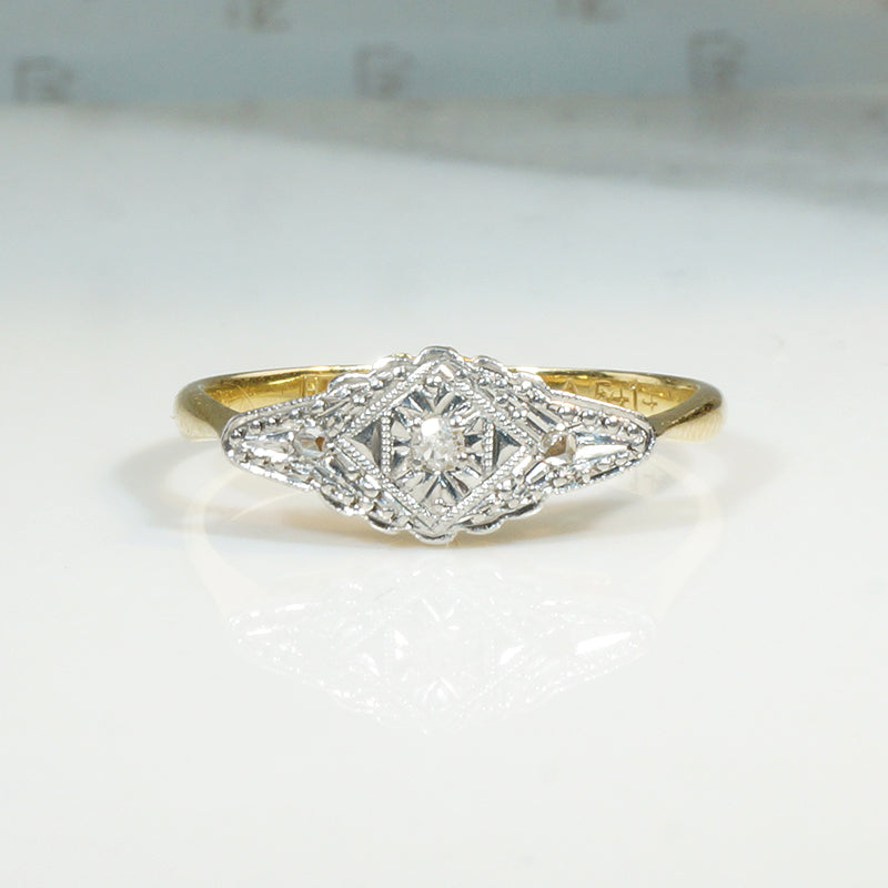 Lacy Art Deco Diamond Navette Ring in Platinum & 18ct