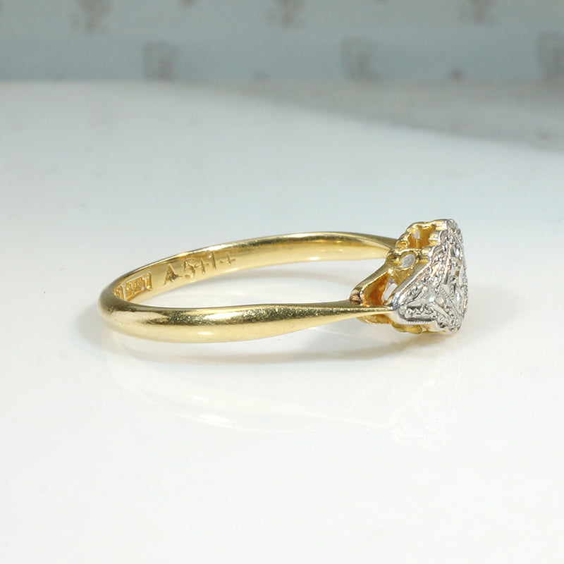 Lacy Art Deco Diamond Navette Ring in Platinum & 18ct