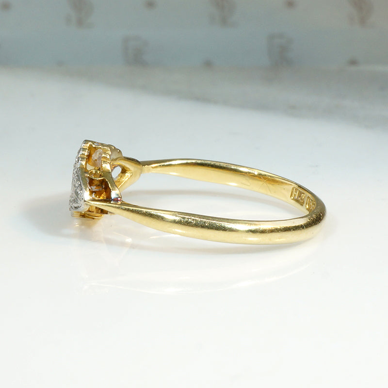 Lacy Art Deco Diamond Navette Ring in Platinum & 18ct