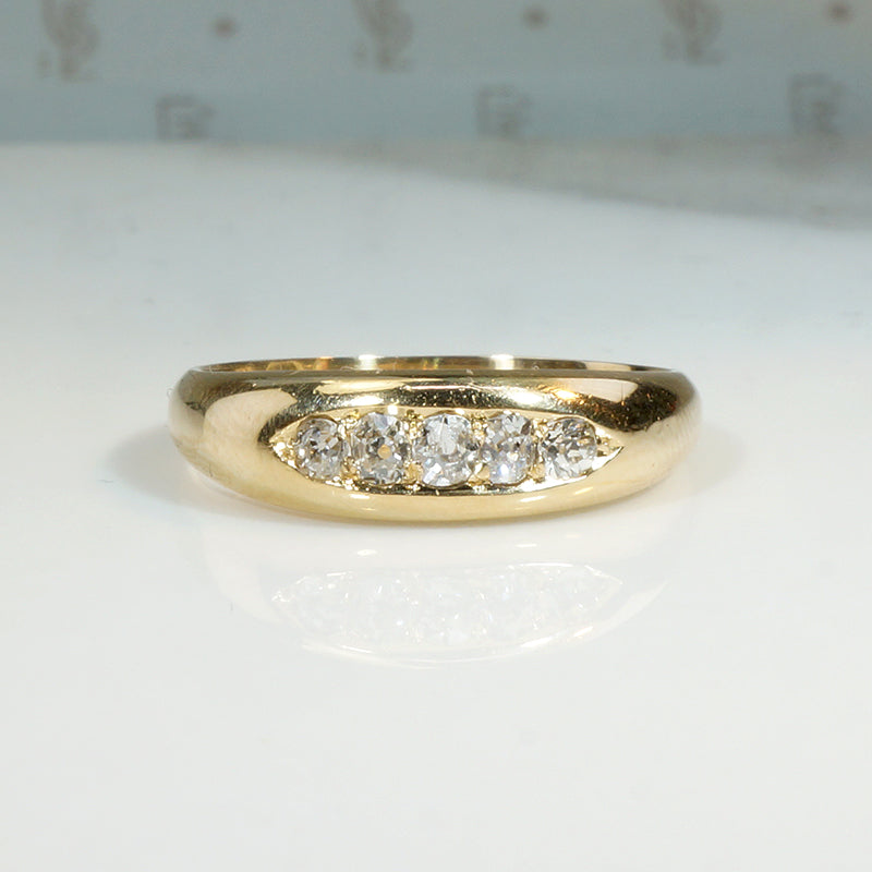 Handsome English Old Mine Cut Diamond & 18ct Band