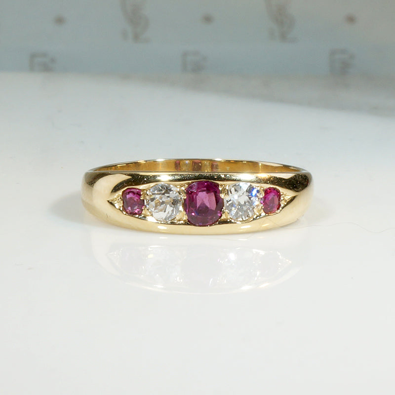 Radiant Ruby & Diamond Band in English 18ct Gold