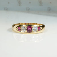 Radiant Ruby & Diamond Band in English 18ct Gold