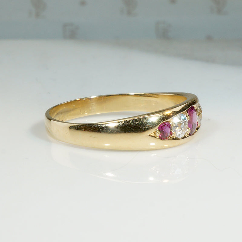 Radiant Ruby & Diamond Band in English 18ct Gold
