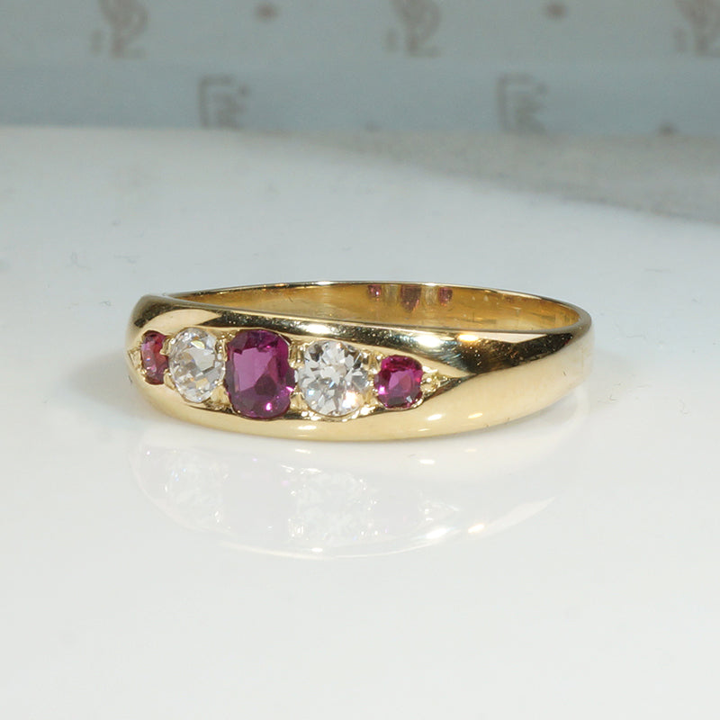 Radiant Ruby & Diamond Band in English 18ct Gold