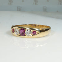 Radiant Ruby & Diamond Band in English 18ct Gold