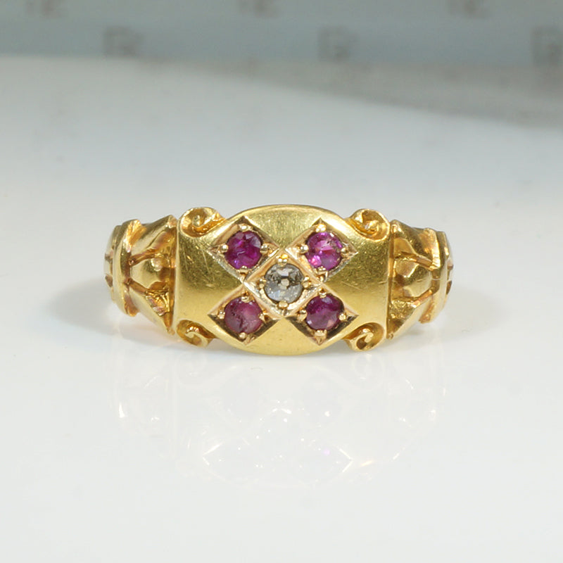 Ruby & Diamond Quincunx 18ct Gold BandRuby & Diamond Quincunx 18ct Gold Band