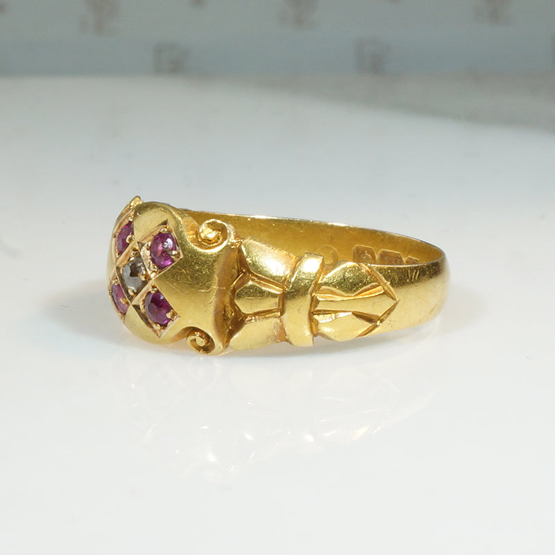 Ruby & Diamond Quincunx 18ct Gold Band