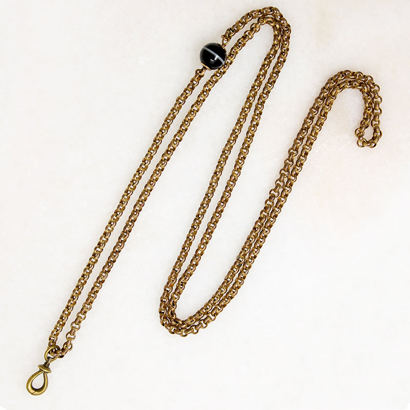 Gorgeous Pinchbeck Chain with Agate Clasp & Watch Hook