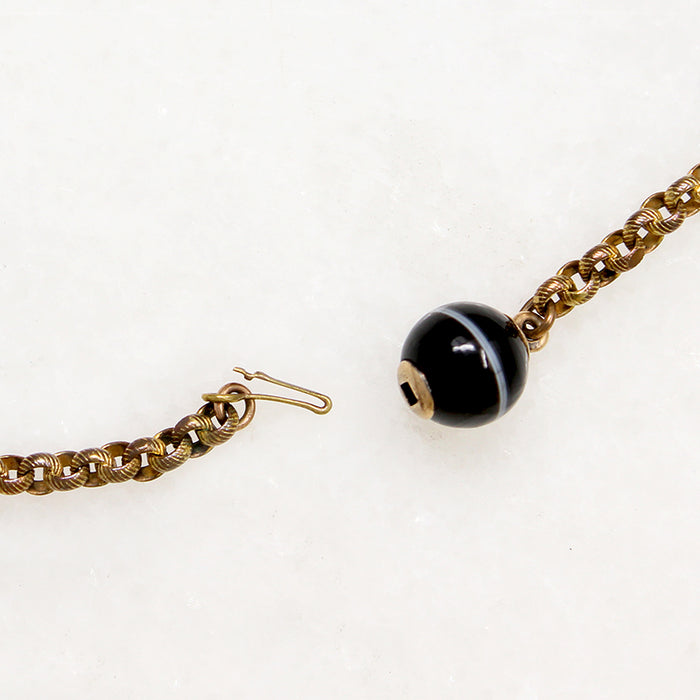Gorgeous Pinchbeck Chain with Agate Clasp & Watch Hook