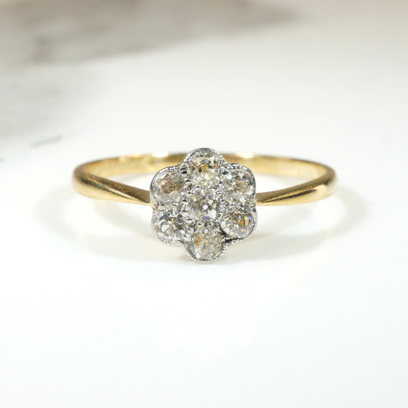 Edwardian Daisy Diamond Cluster in 18ct & Platinum Ring