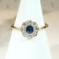 English Sapphire & Diamond Flower Ring in 18ct & Platinum