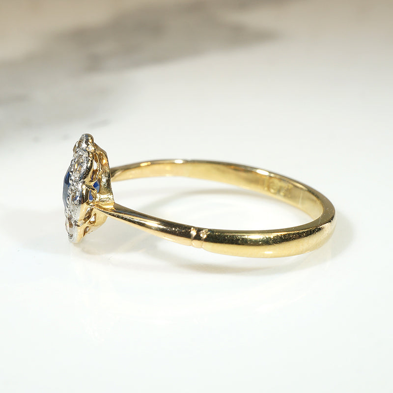 English Sapphire & Diamond Flower Ring in 18ct & Platinum