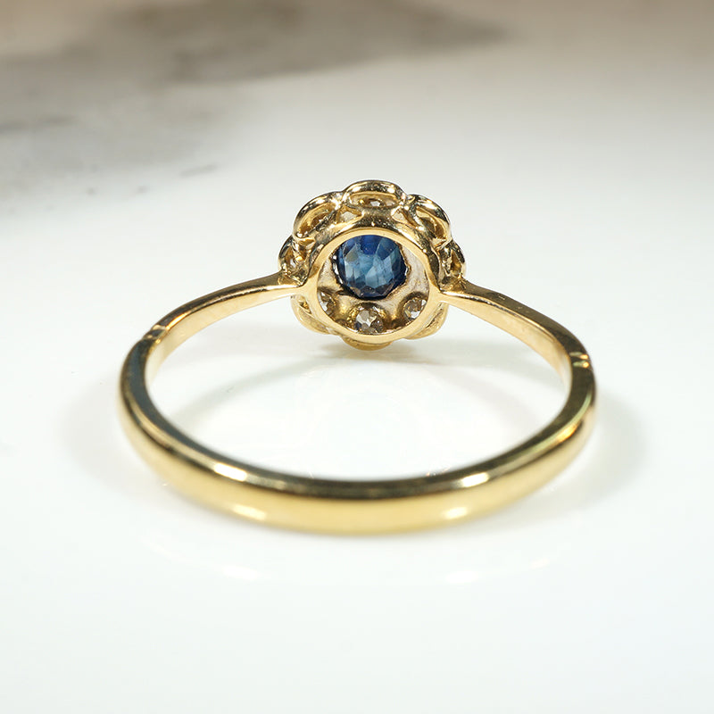 English Sapphire & Diamond Flower Ring in 18ct & Platinum