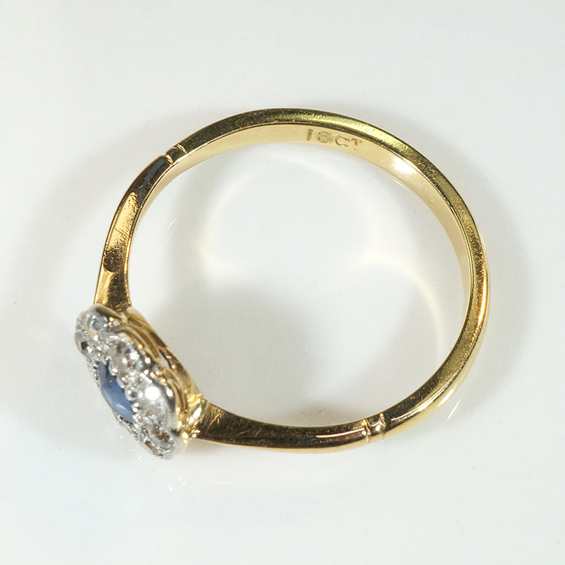 English Sapphire & Diamond Flower Ring in 18ct & Platinum