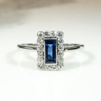 English Sapphire & Diamonds in Platinum Picture Frame Ring