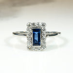 English Sapphire & Diamonds in Platinum Picture Frame Ring