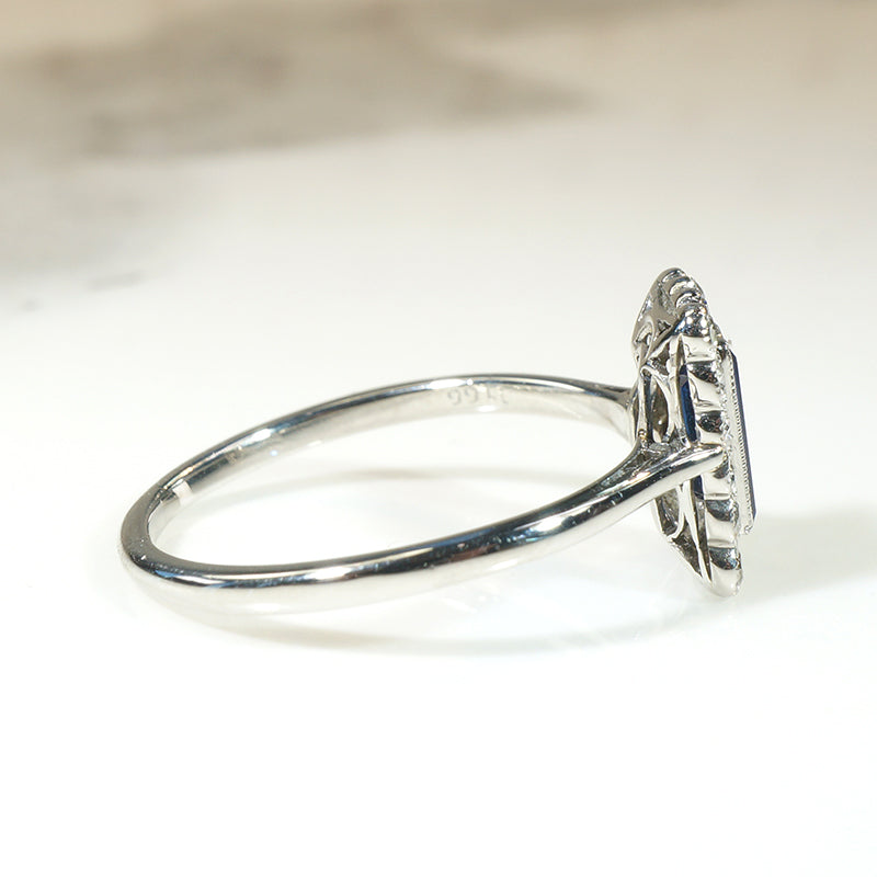 English Sapphire & Diamonds in Platinum Picture Frame Ring