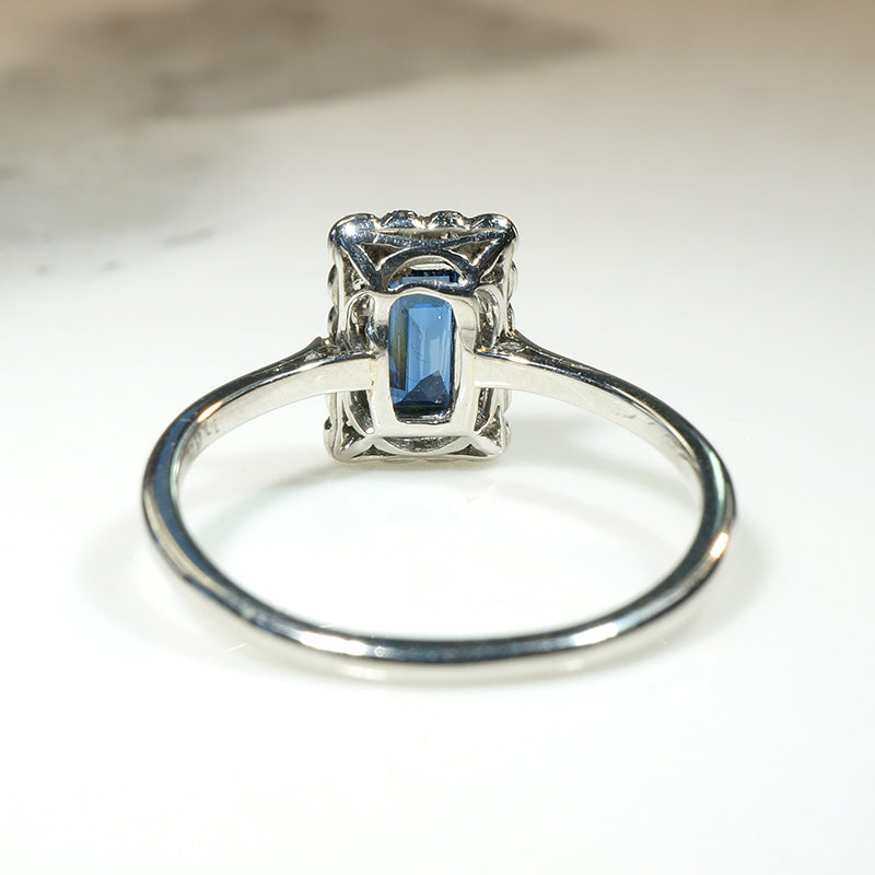 English Sapphire & Diamonds in Platinum Picture Frame Ring
